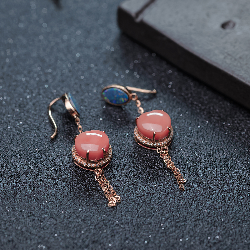 天然台湾深水珊瑚心形耳坠-红掌柜