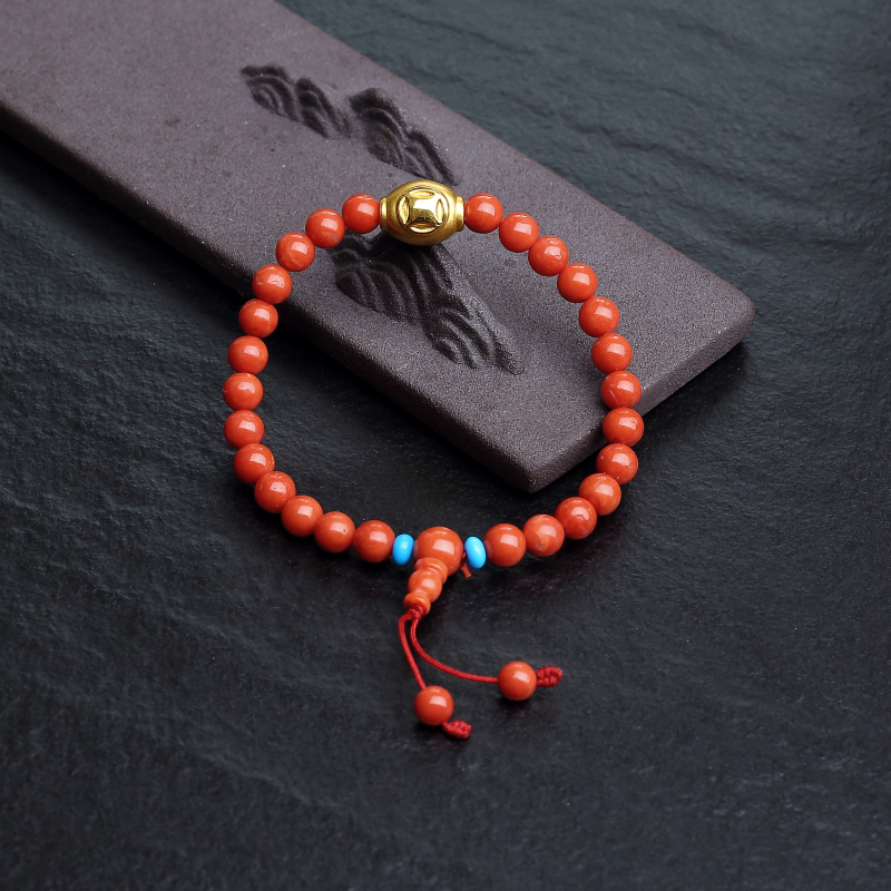 6mm沙丁朱红珊瑚单圈手串-红掌柜