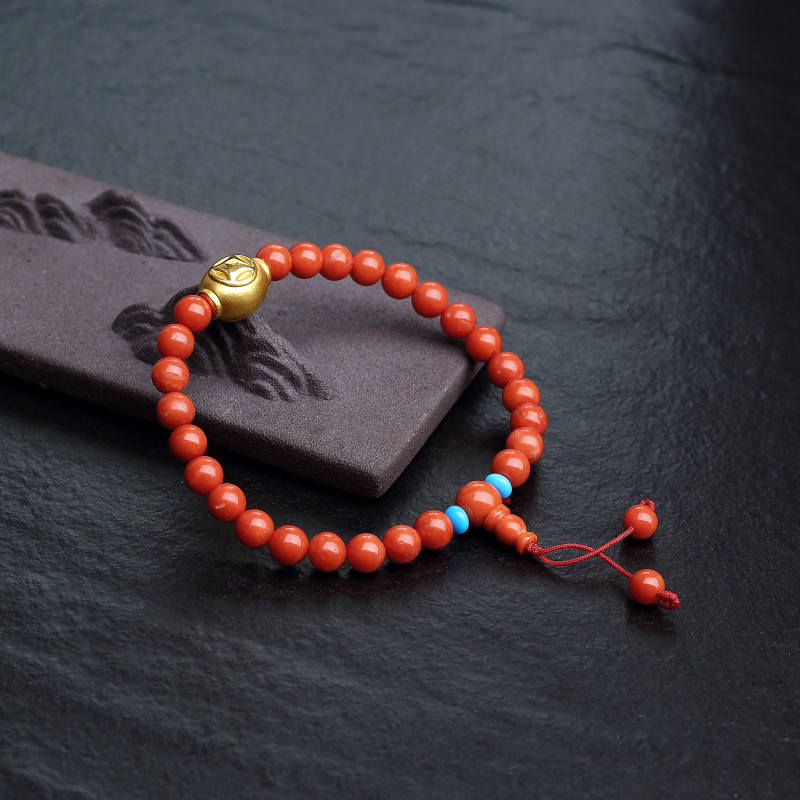 沙丁朱红珊瑚单圈手串-红掌柜