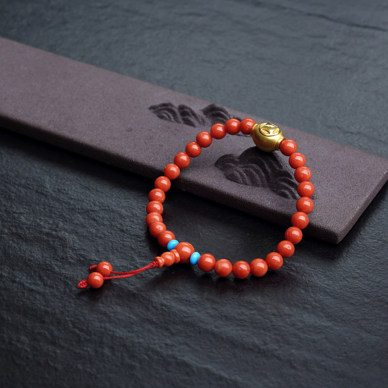 朱红珊瑚单圈手串-红掌柜