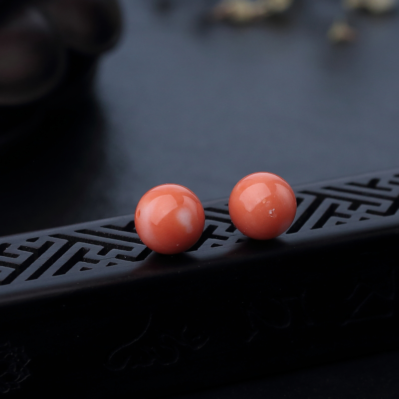 MOMO橘色珊瑚圆珠对珠-红掌柜