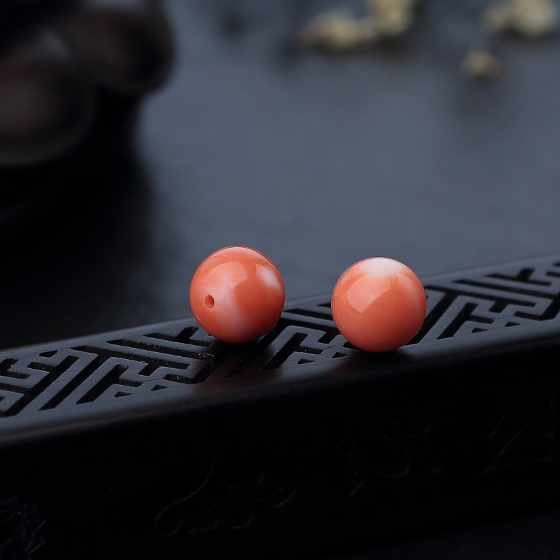 天然MOMO珊瑚圆珠对珠-红掌柜