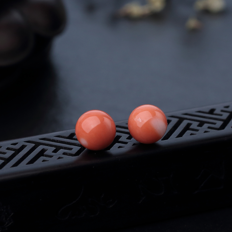 天然MOMO橘色珊瑚对珠-红掌柜