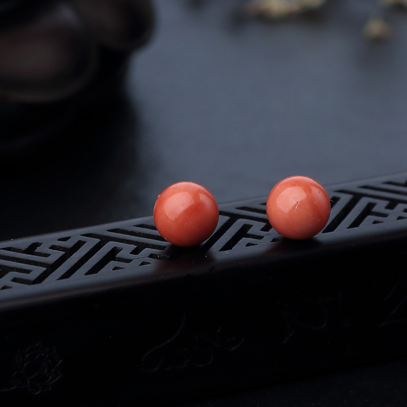 天然MOMO橘色珊瑚圆珠对珠-红掌柜