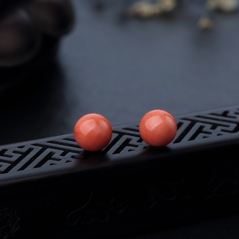 MOMO橘色珊瑚圆珠对珠-红掌柜