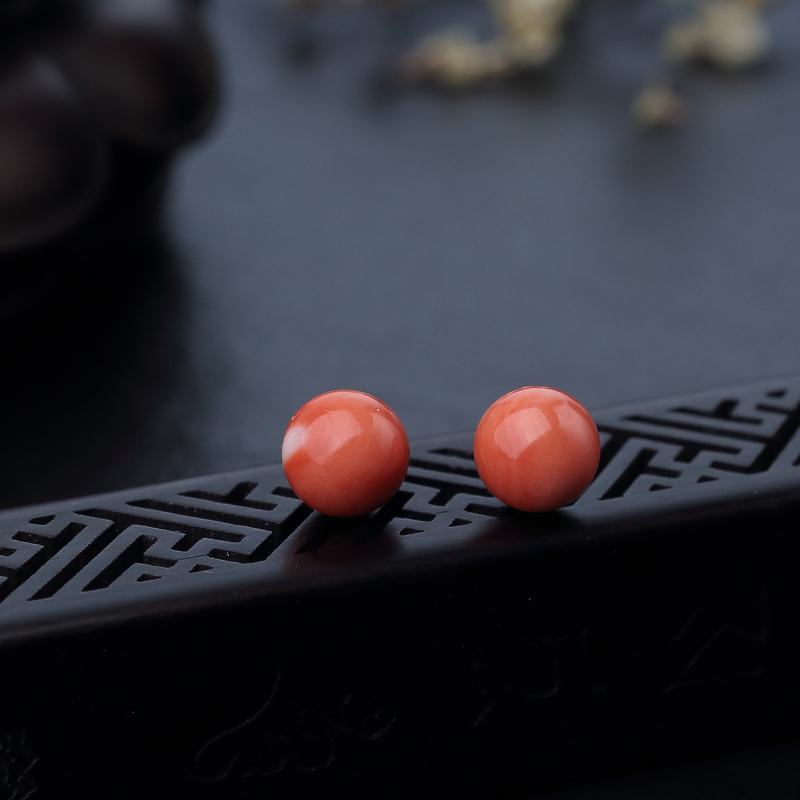 天然橘色珊瑚圆珠对珠-红掌柜