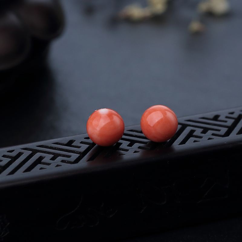 天然MOMO珊瑚圆珠对珠-红掌柜