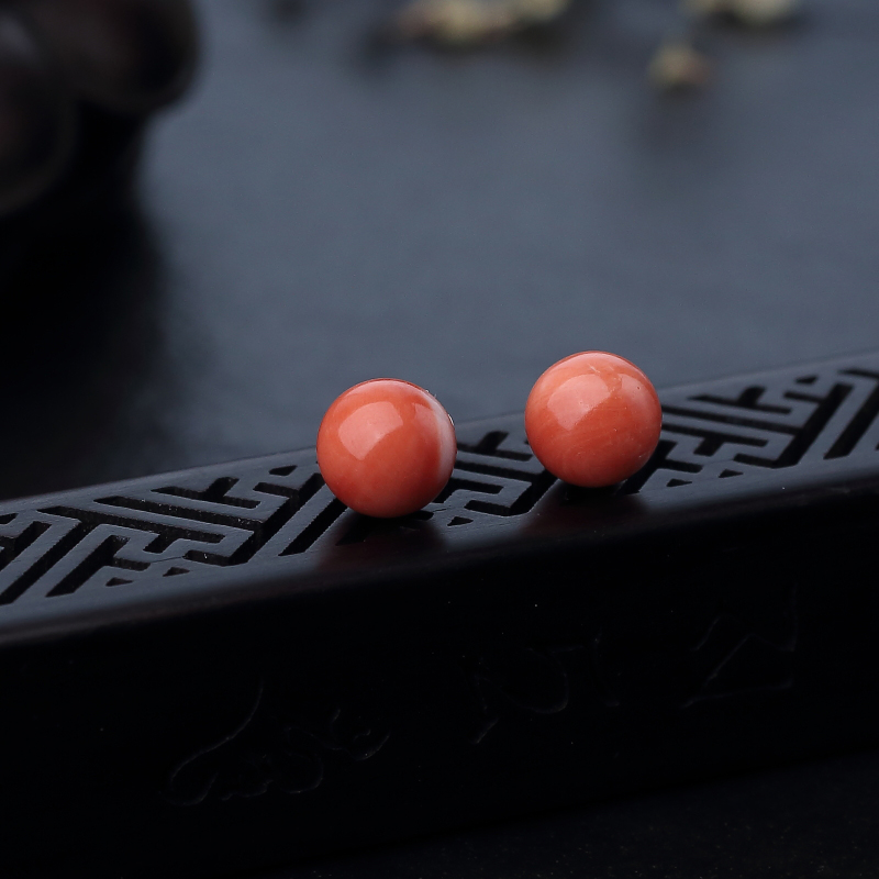 天然MOMO橘色珊瑚对珠-红掌柜