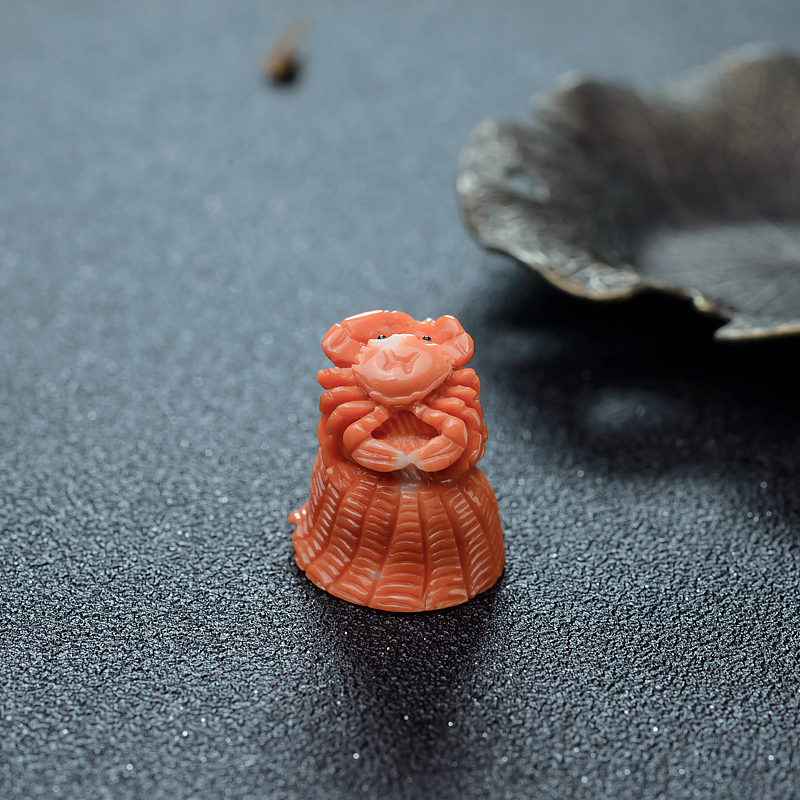 台湾天然珊瑚八方招财小摆件-红掌柜