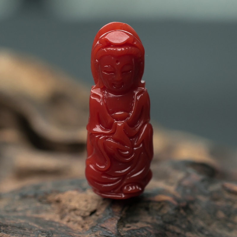 天然阿卡珊瑚观音吊坠-红掌柜