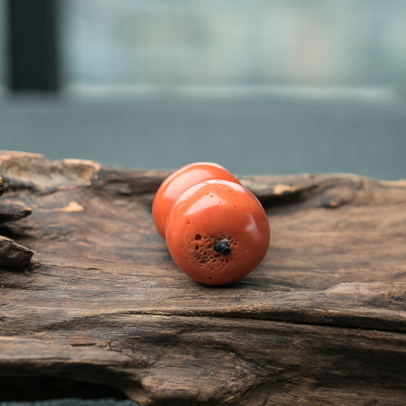 天然台湾MOMO珊瑚鼓珠-红掌柜