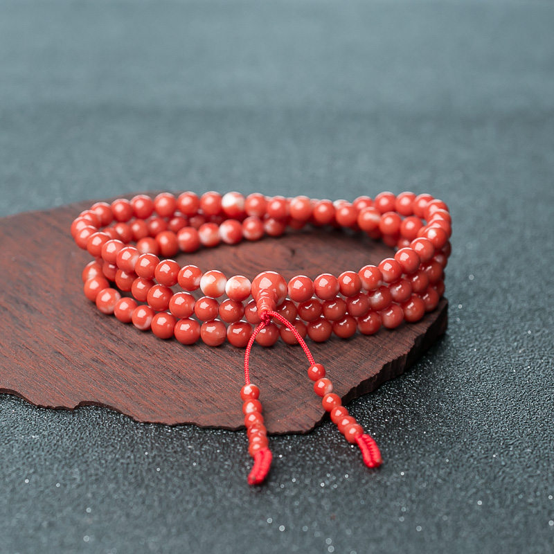 天然MOMO珊瑚108佛珠-红掌柜