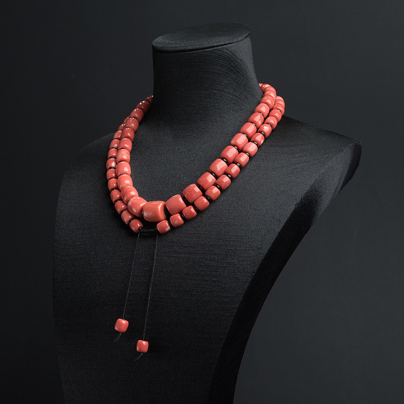 橘红珊瑚桶珠塔链-红掌柜