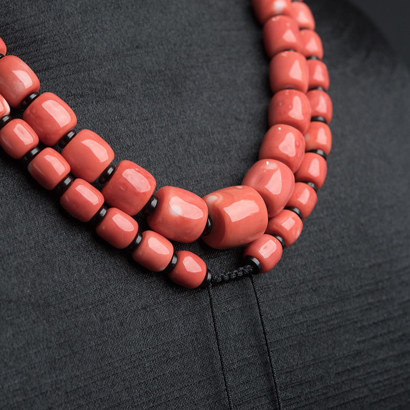 天然红珊瑚桶珠塔链-红掌柜