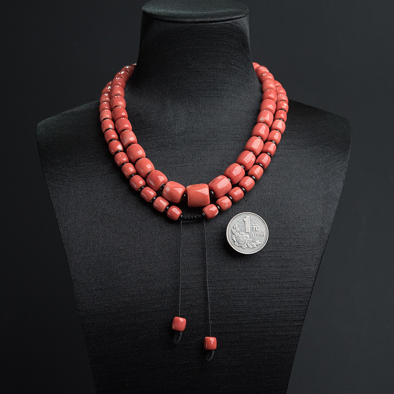 MOMO橘红珊瑚桶珠项链-红掌柜
