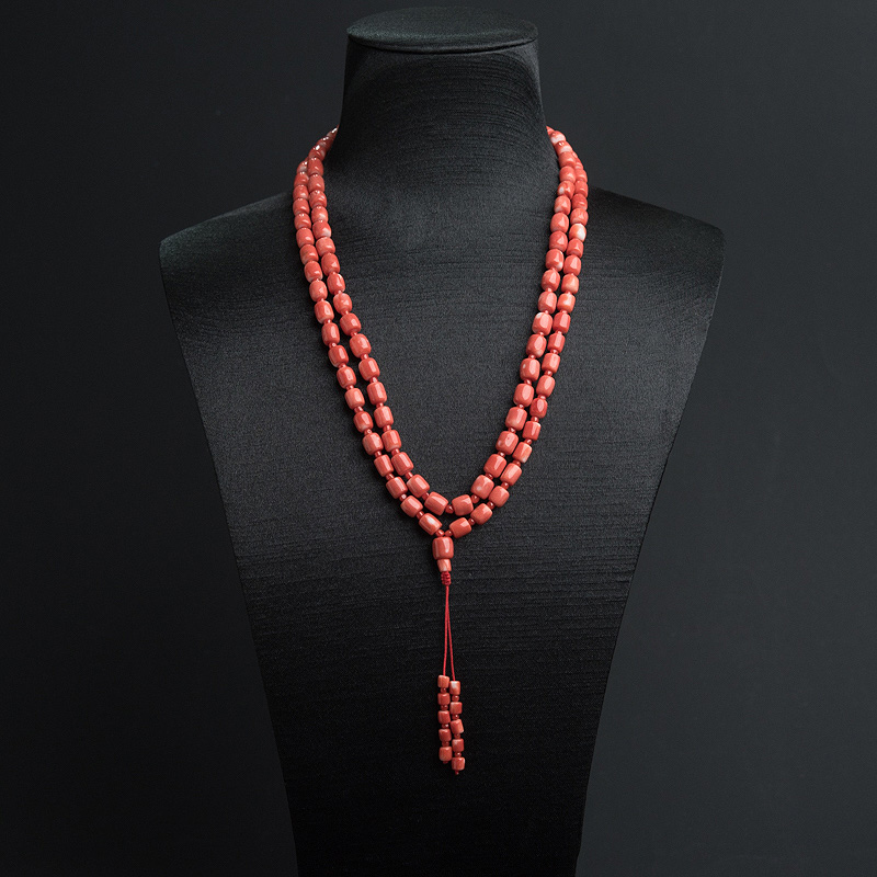 MOMO橘红珊瑚桶珠108佛珠-红掌柜