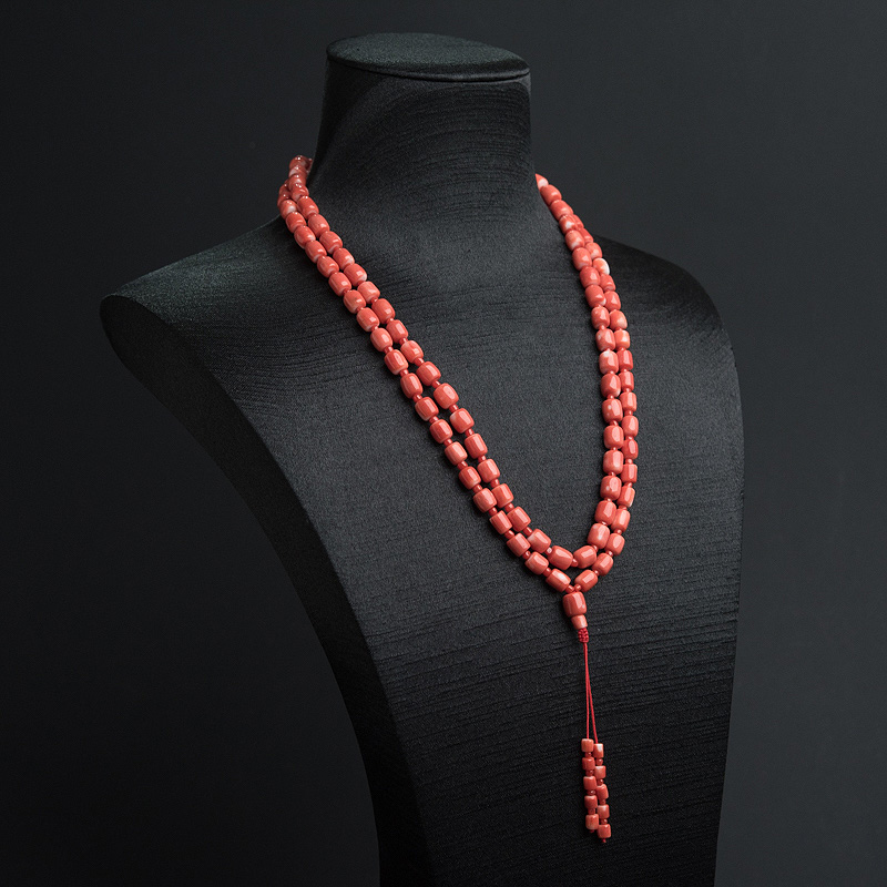 MOMO红珊瑚桶珠108佛珠-红掌柜