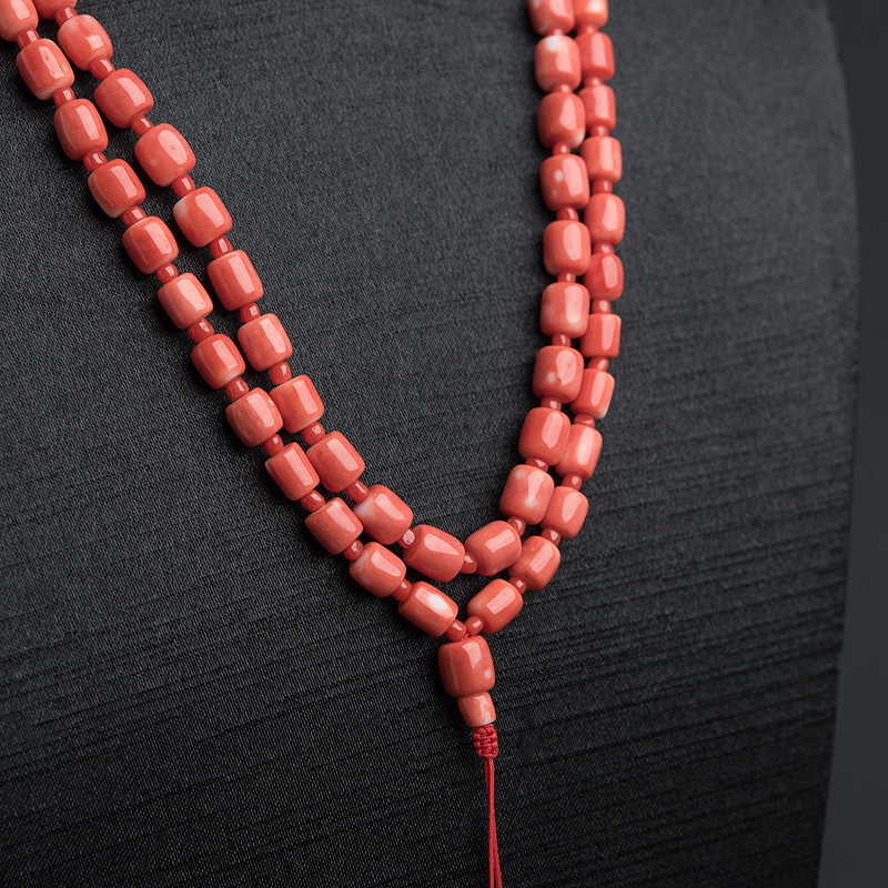 天然红珊瑚桶珠108佛珠-红掌柜