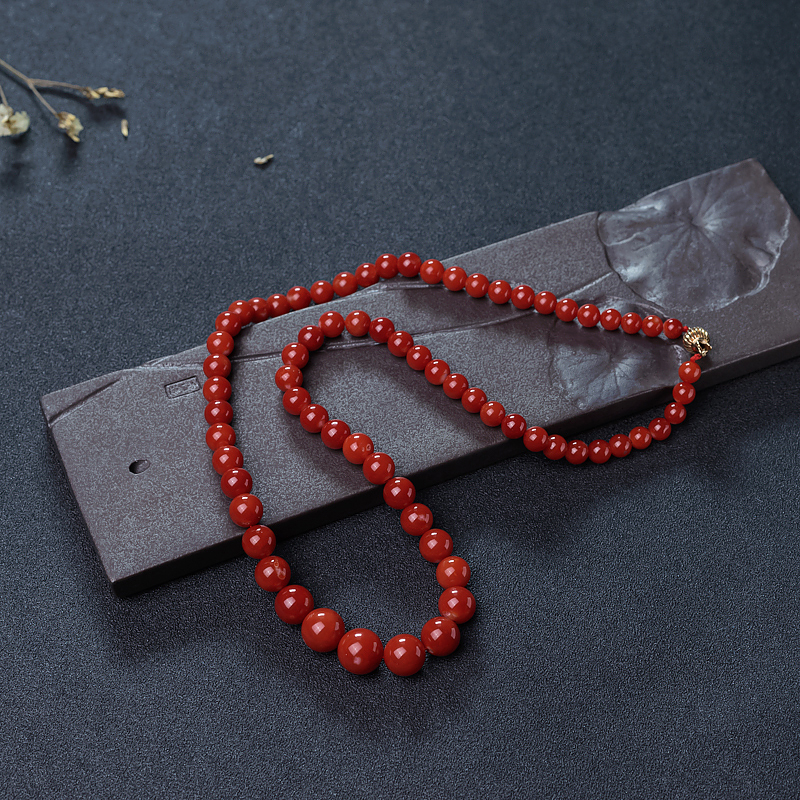 日本天然阿卡深红珊瑚塔链-红掌柜