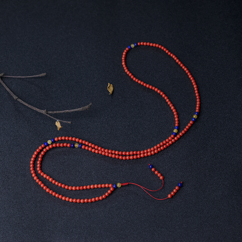 天然沙丁朱红珊瑚珠链-红掌柜