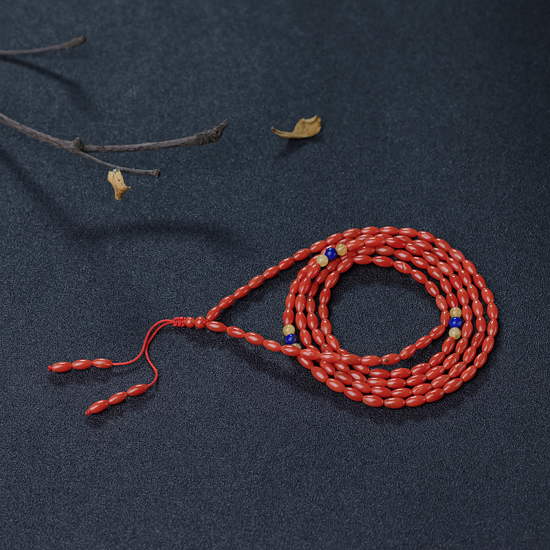 意大利天然沙丁珊瑚米珠长链-红掌柜