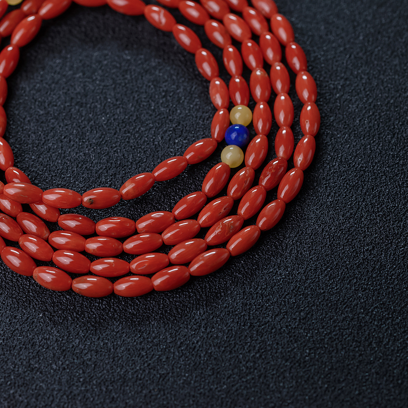 意大利天然沙丁朱红珊瑚长链-红掌柜