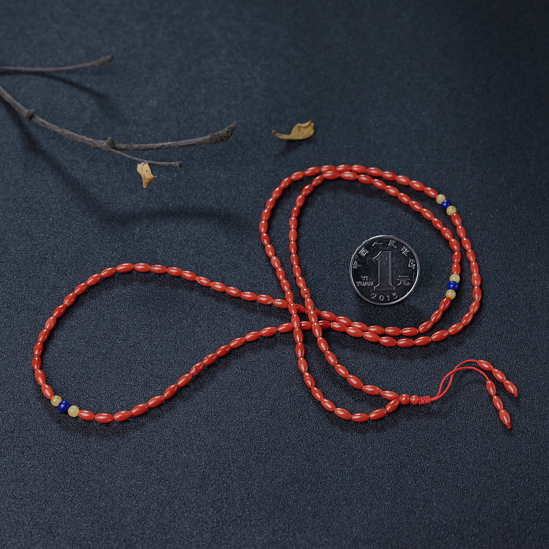 沙丁朱红珊瑚米珠长链-红掌柜