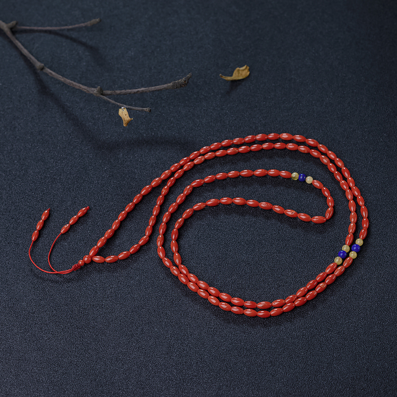 意大利沙丁朱红珊瑚米珠长链-红掌柜