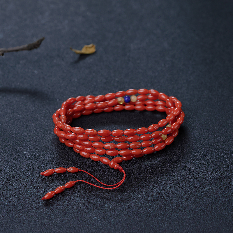 意大利天然朱红珊瑚米珠长链-红掌柜