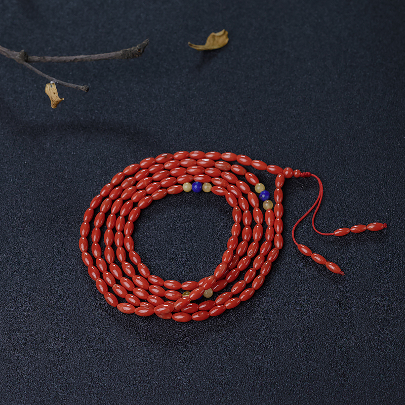 意大利天然沙丁珊瑚米珠长链-红掌柜