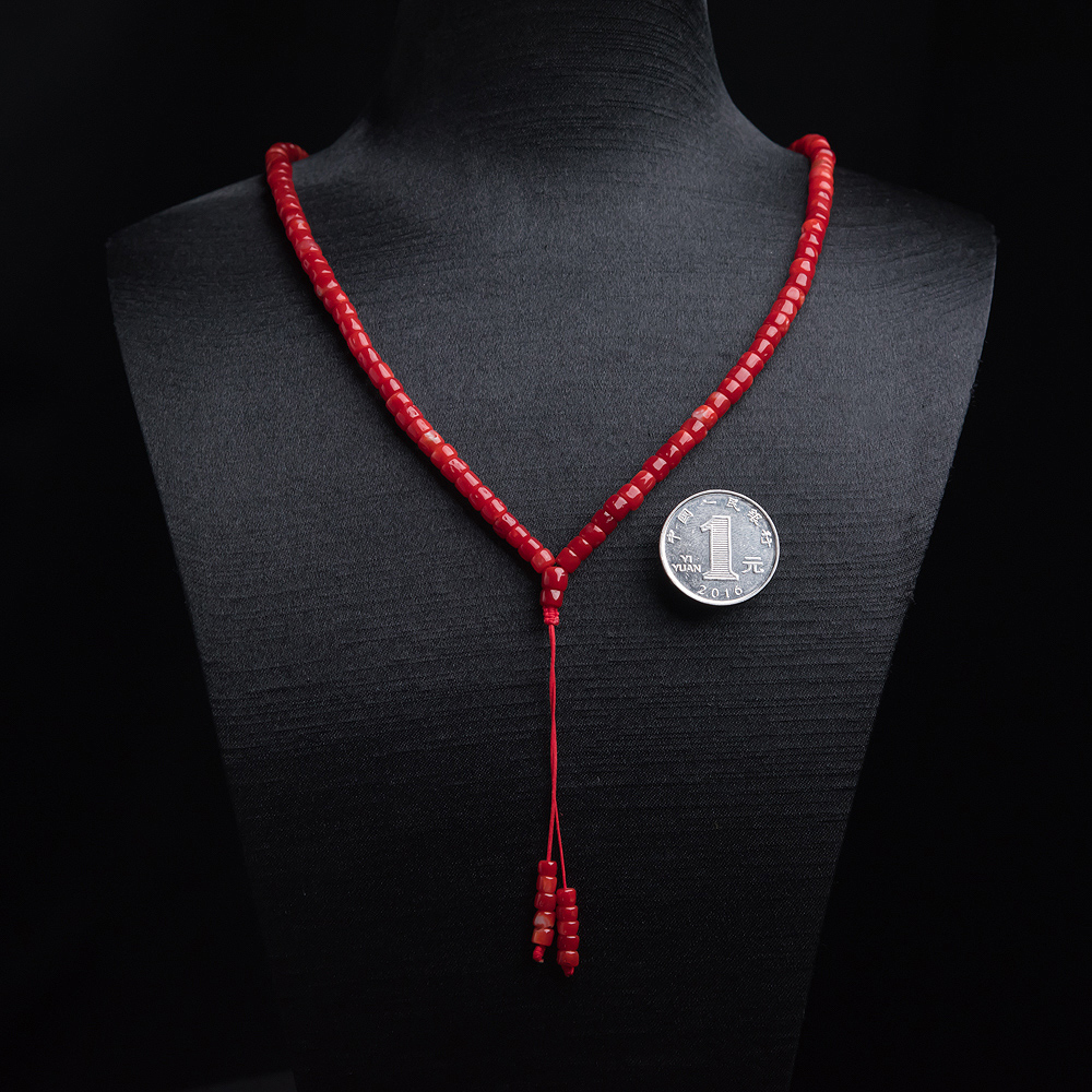 阿卡红珊瑚桶珠108佛珠-红掌柜