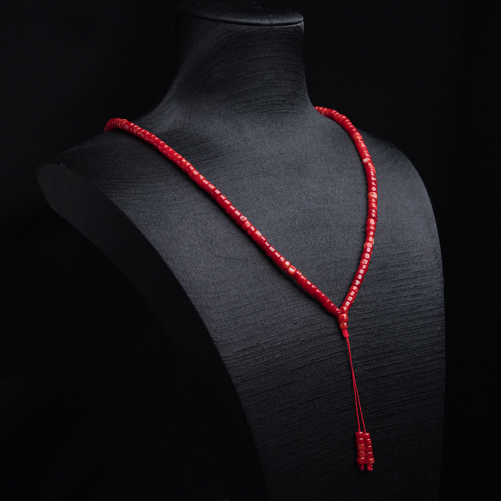 日本阿卡正红珊瑚桶珠108佛珠-红掌柜