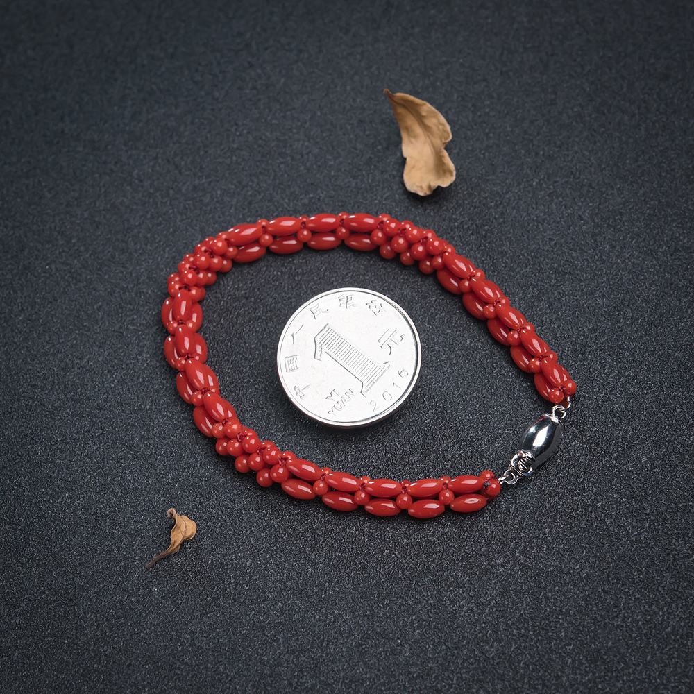 意大利红珊瑚米珠编织手链-红掌柜