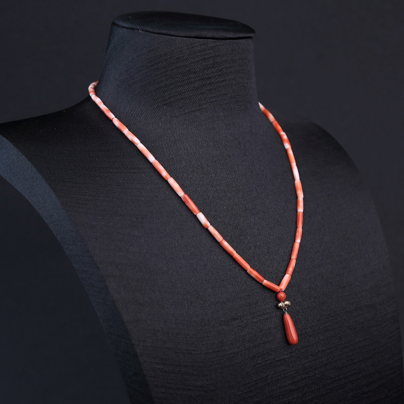 MOMO橘色珊瑚桶珠项链-红掌柜