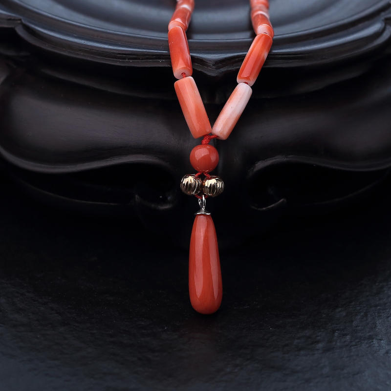 台湾天然MOMO橘色珊瑚项链-红掌柜