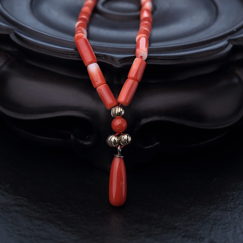 台湾MOMO橘色珊瑚桶珠项链-红掌柜