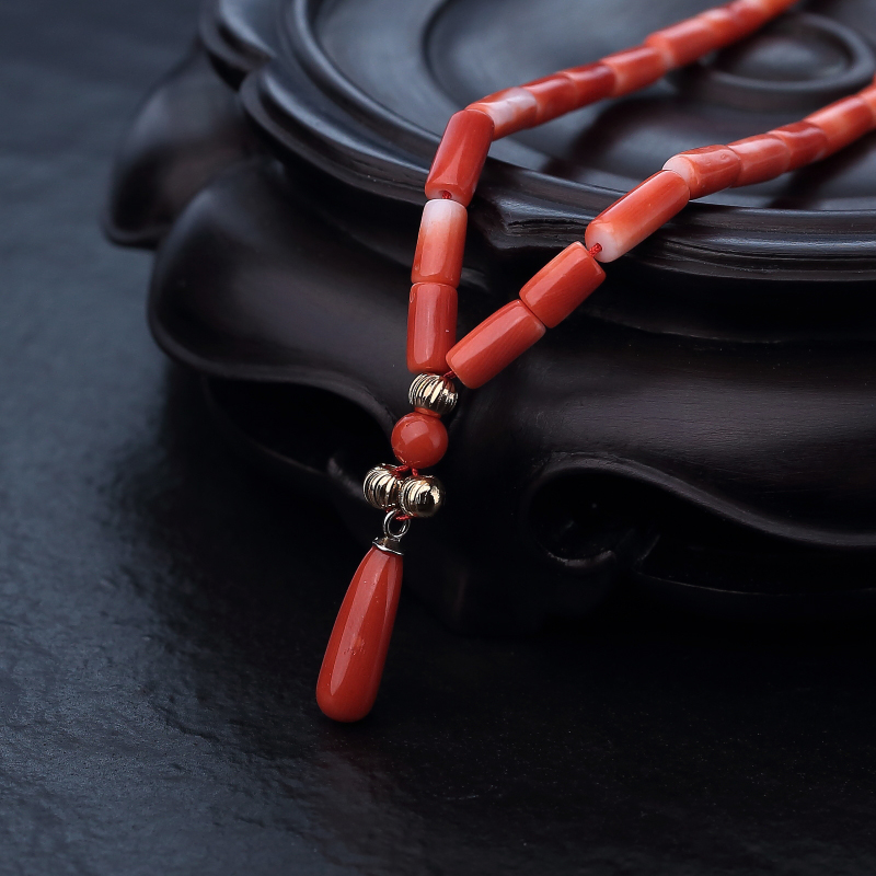 台湾天然橘色珊瑚桶珠项链-红掌柜