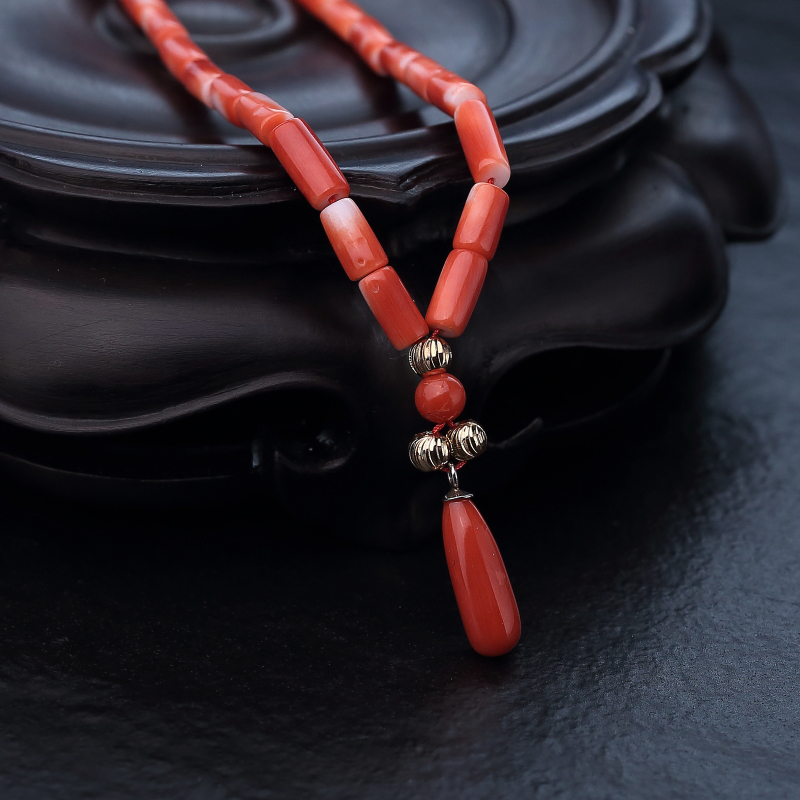 台湾天然MOMO珊瑚桶珠项链-红掌柜