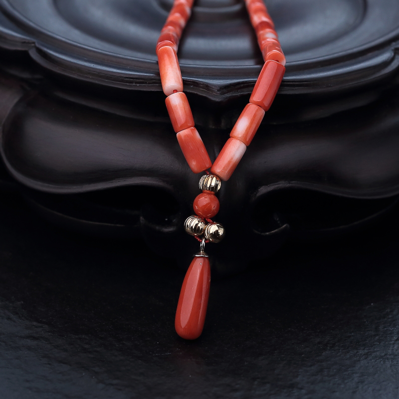 台湾天然MOMO橘色珊瑚项链-红掌柜