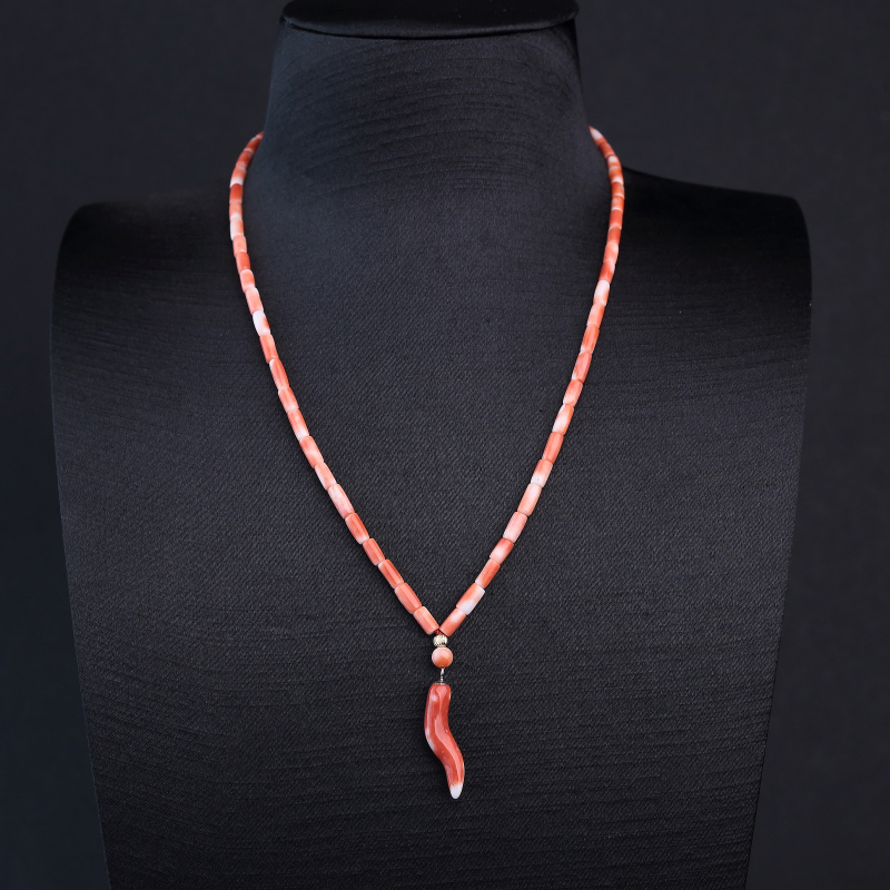 台湾天然MOMO橘色珊瑚桶珠项链-红掌柜