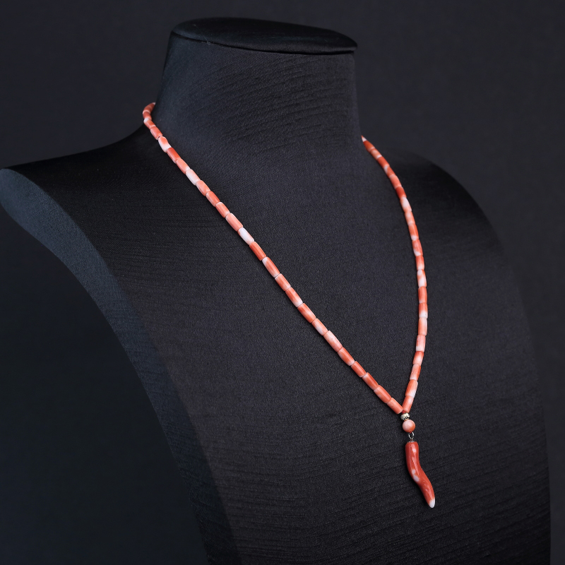 天然MOMO橘色珊瑚桶珠项链-红掌柜