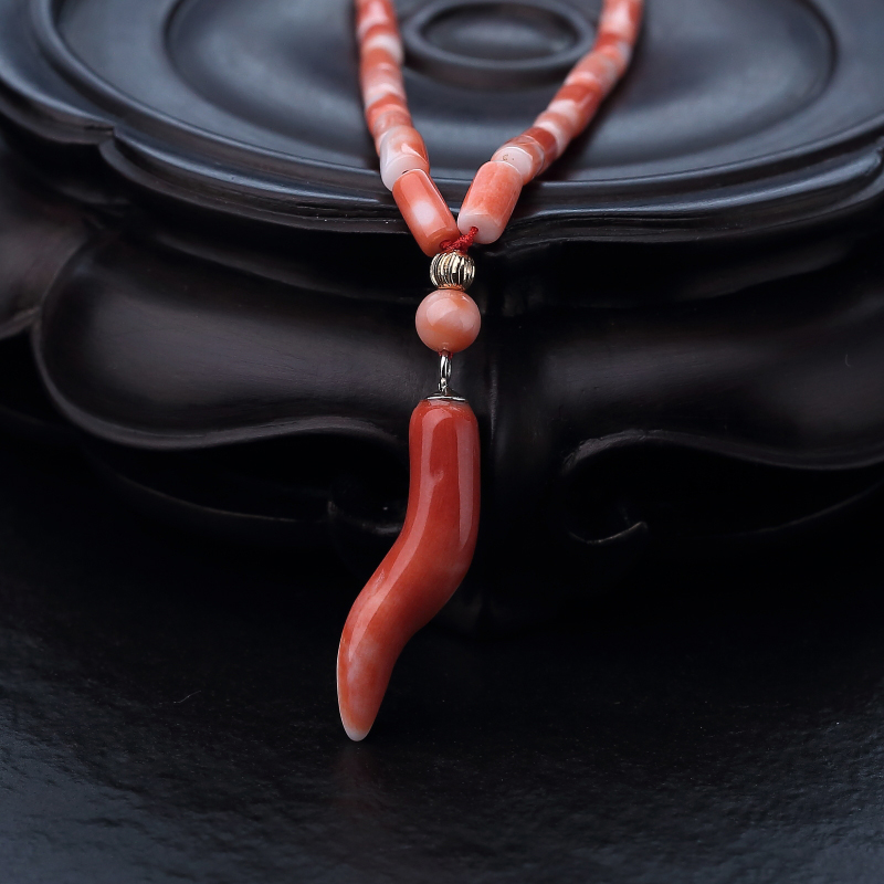 台湾MOMO橘色珊瑚桶珠项链-红掌柜