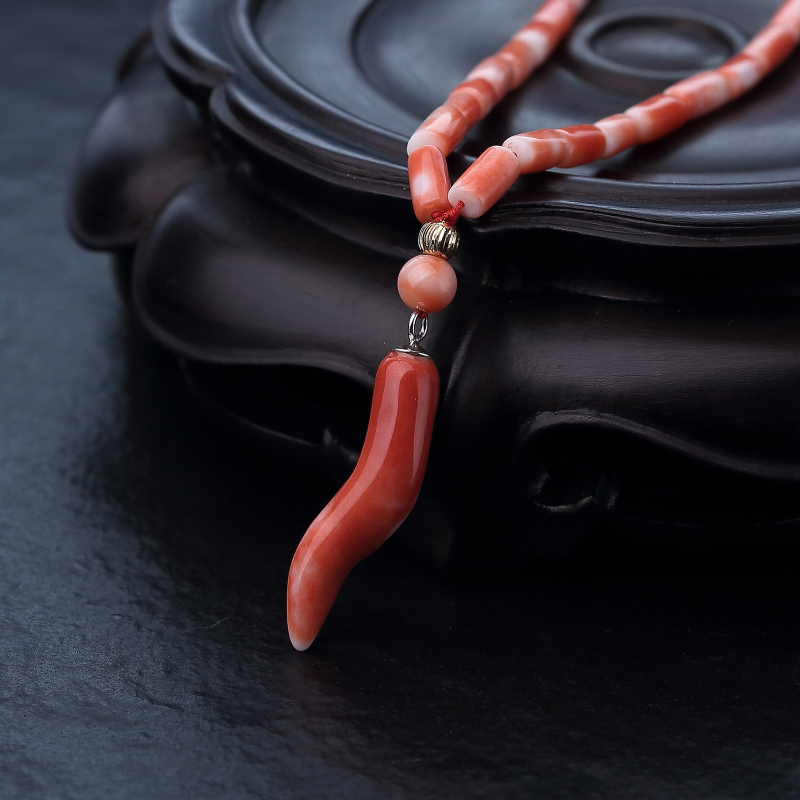 台湾天然橘色珊瑚桶珠项链-红掌柜