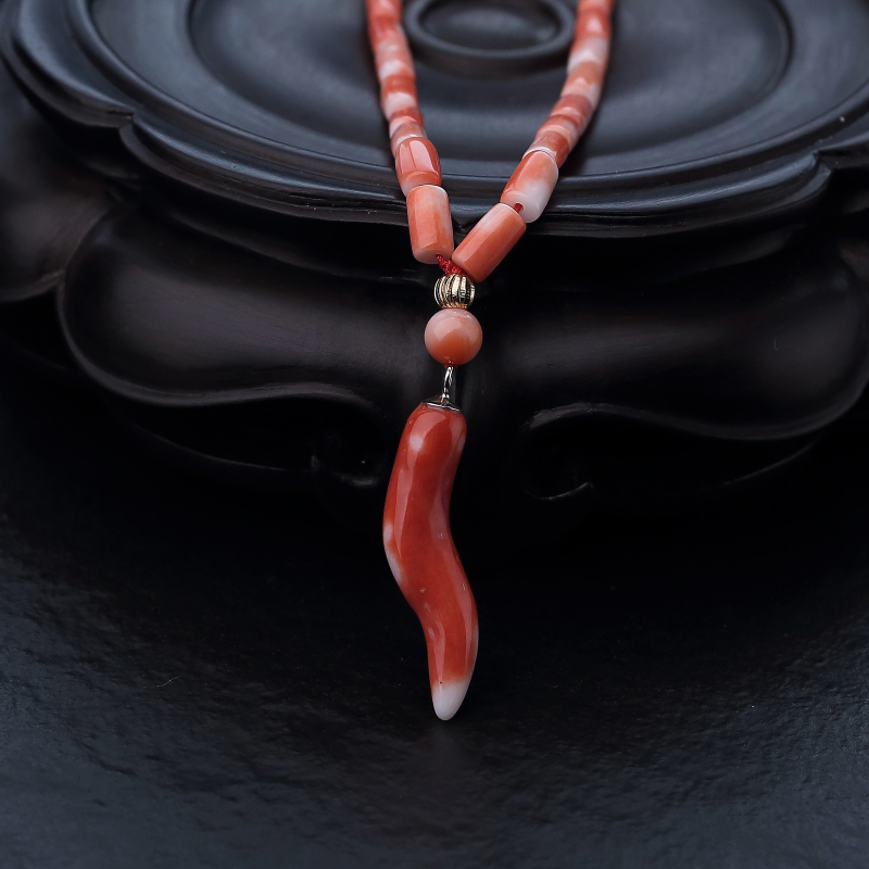 台湾天然MOMO橘色珊瑚项链-红掌柜