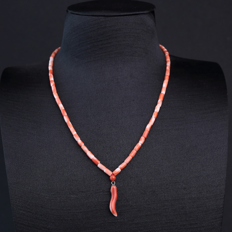 台湾天然MOMO橘色珊瑚桶珠项链-红掌柜