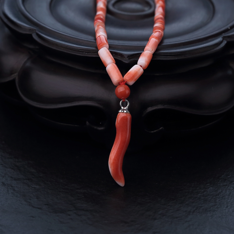 台湾MOMO橘色珊瑚桶珠项链-红掌柜