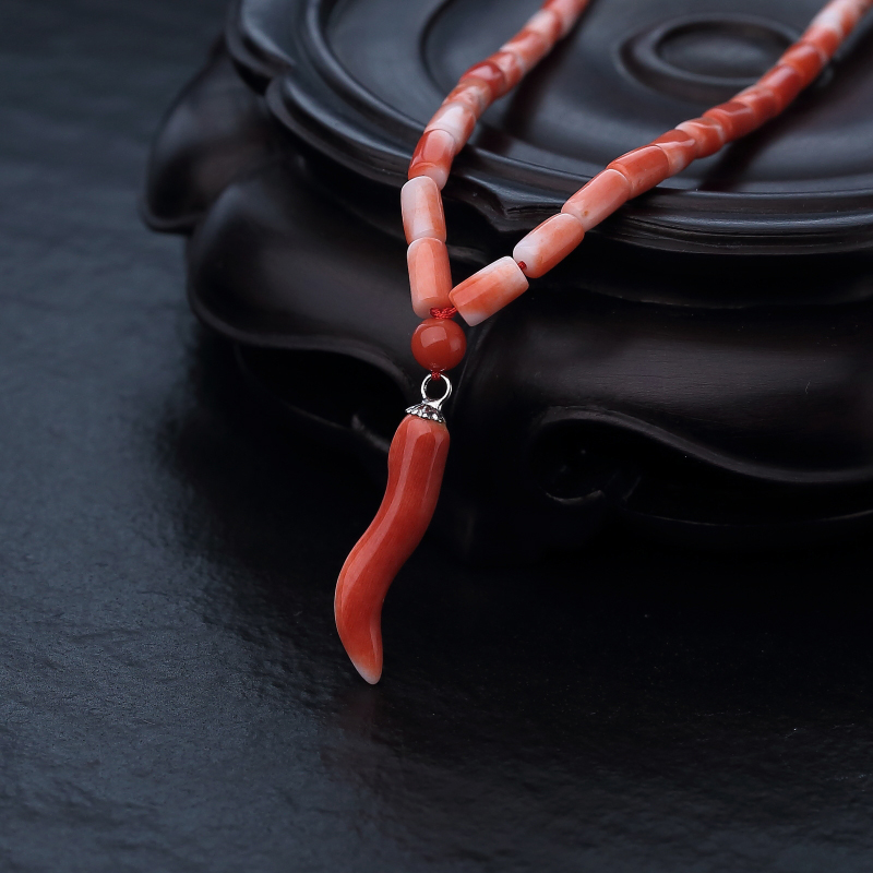 台湾天然橘色珊瑚桶珠项链-红掌柜