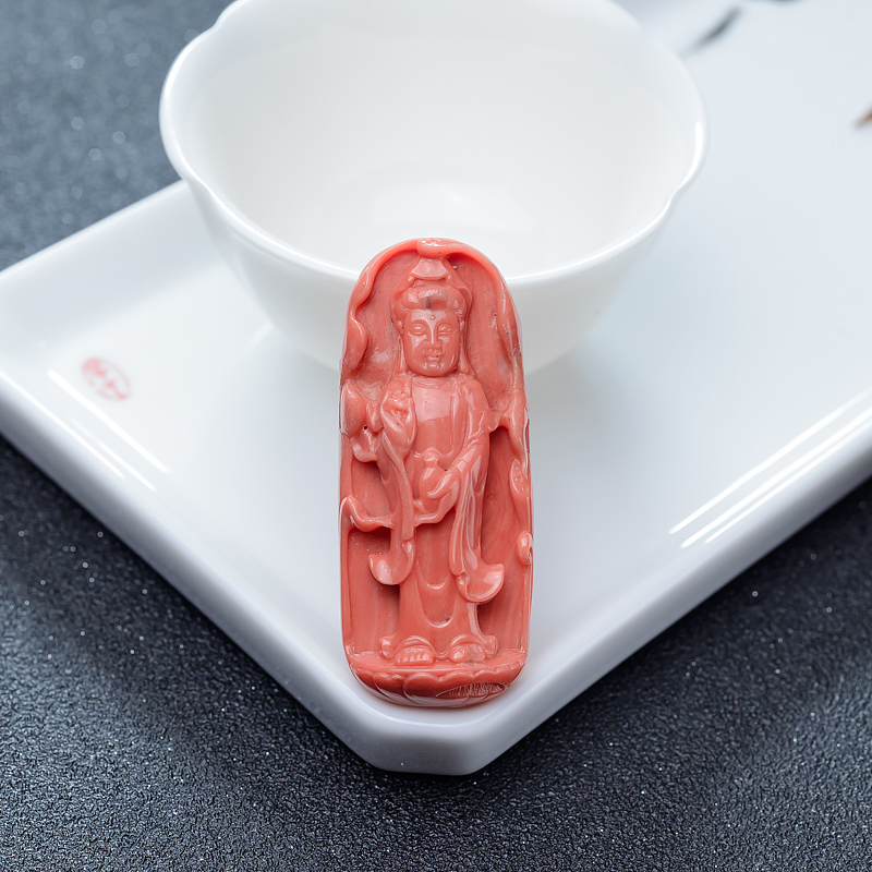 MOMO橘红珊瑚观音吊坠-红掌柜