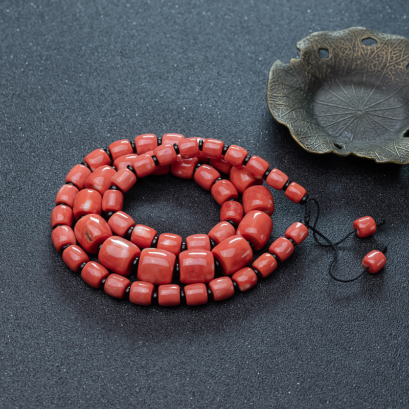 天然珊瑚桶珠塔链-红掌柜