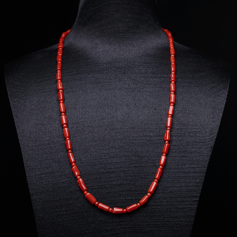 沙丁珊瑚桶珠项链-红掌柜